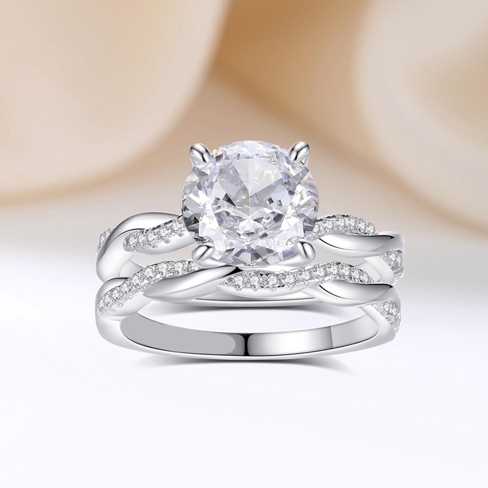Ewiheit 2-częściowy zestaw pierścionków zaręczynowych dla kobiet z moissanitem 2 ct, złoty zestaw pierścionków damskich 750, 9K/14K/18K białe złoto/platyna 950, rozmiar 47 (15,0)-65 (20,7)