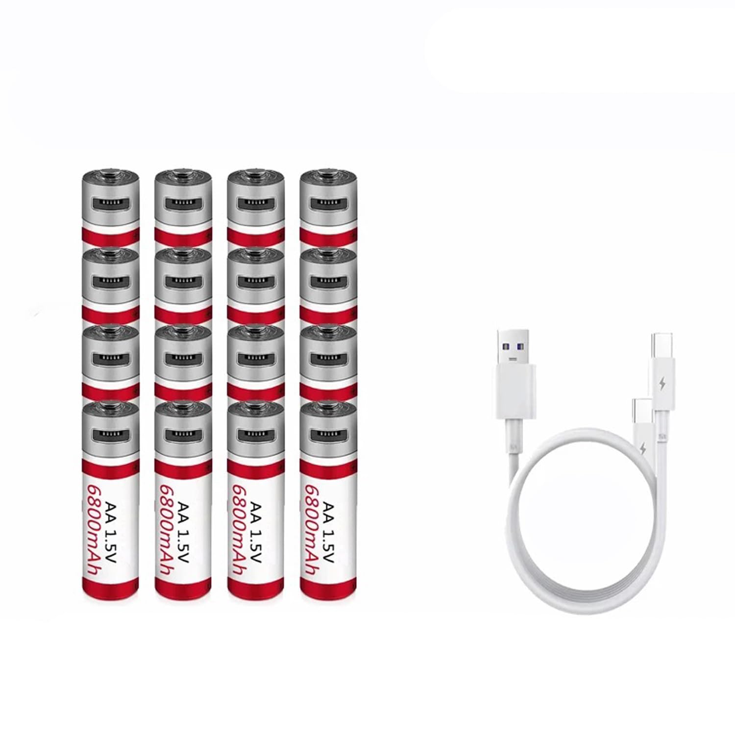 Batería Recargable de Litio AA de 6800 mAh con Salida USB Constante de 1,5 V y Carga rápida de 2 Horas con Cable USB. Más de 1000 ciclos de Carga. Batería AA.