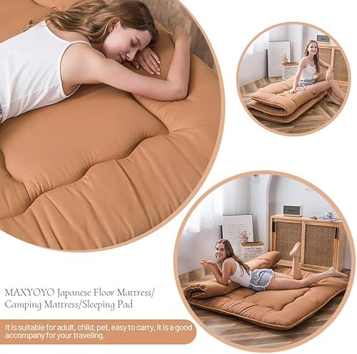Miniatura 36 de Colchón futón japonés de piso gris constelación, de piso tatami, portátil, para acampar, para niños, sofá cama plegable enrollable con protector de