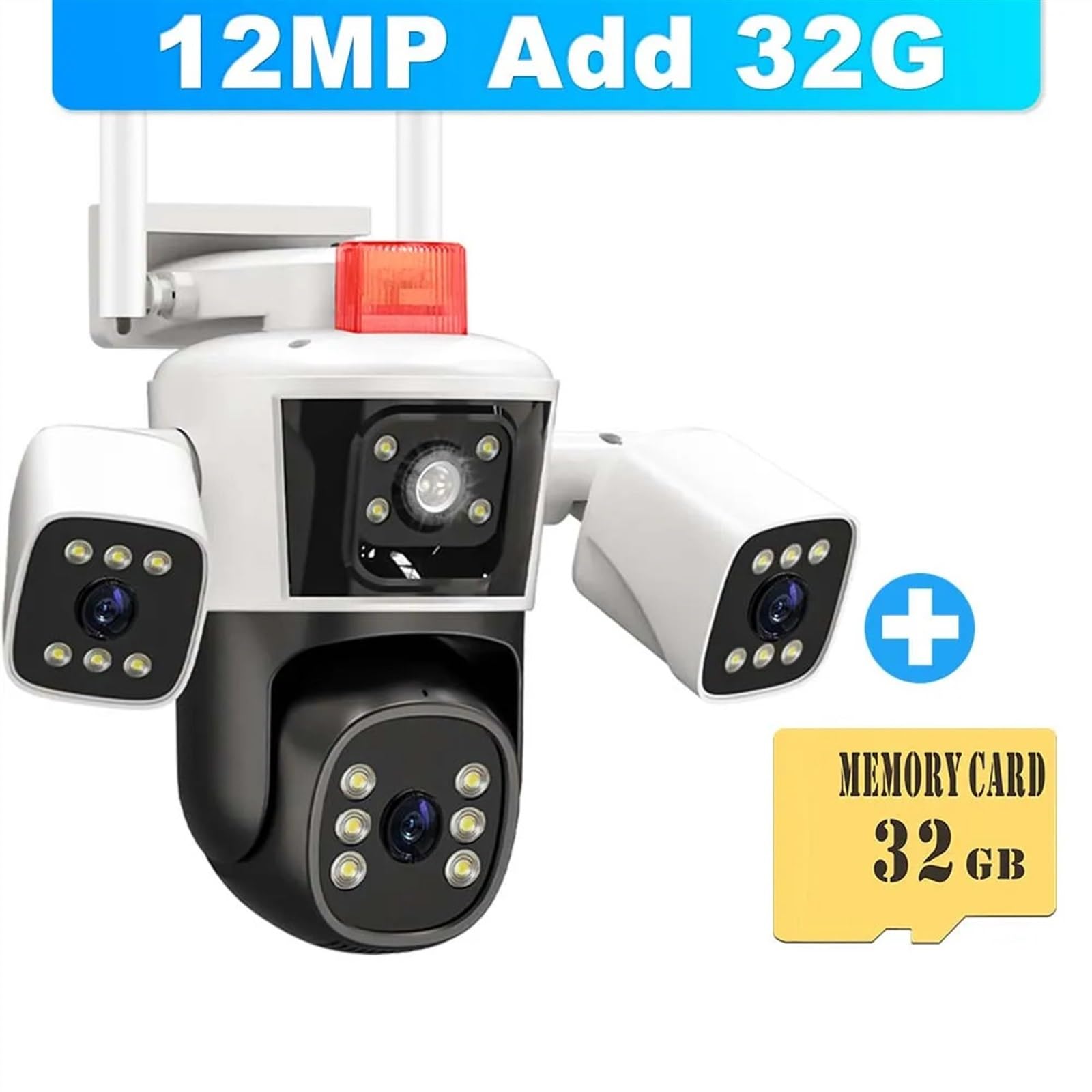 Kamery Monitoringu, Kamera IP 6K 12MP Wi-Fi Zewnętrzna kamera z trzema obiektywami Panoramiczny widok Kamera PTZ IP Śledzenie AI Ochrona bezpieczeństwa Nadzór wideo CCTV(6K Cam Add 32G)