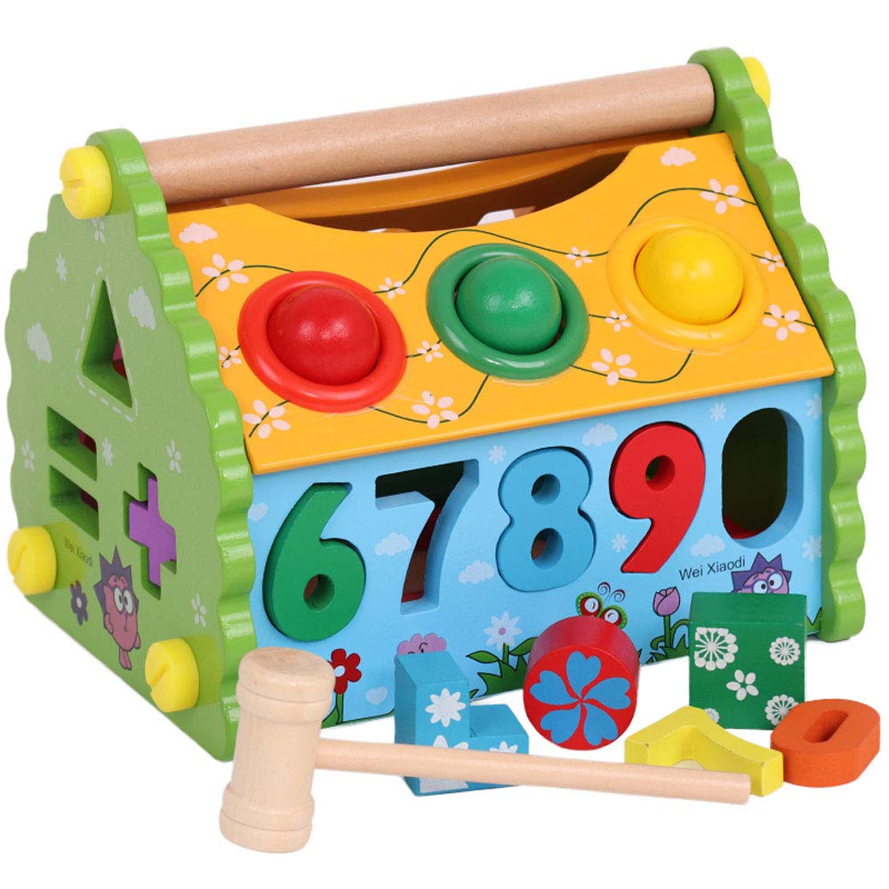 FFXZL Wooden Geometry Shape Children's Multi-functional Disassembly Knocking Ball Wisdom House Digital House Early Education Educational Toys Children's Birthday Gift