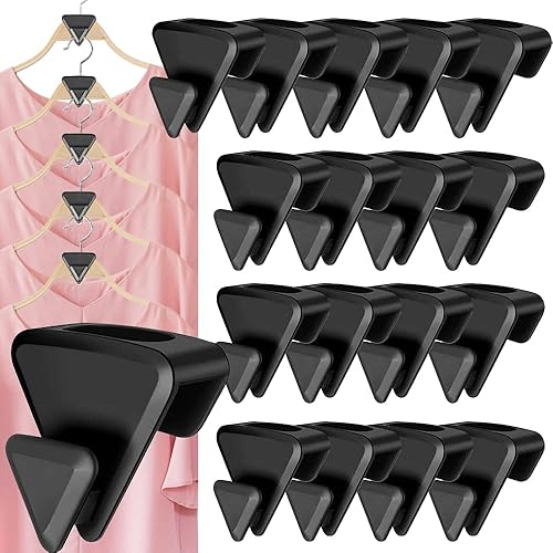 18 ganchos para colgar ropa como se ve en el armario, ganchos de conexión espacial (triángulo negro clásico)