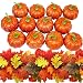 Winlyn 12 PCS Artificial Pumpkins Mini Fake Pumpkins with 60 PCS Lifelike Maple Leaves Halloween Thanksgiving Autumn Ornaments