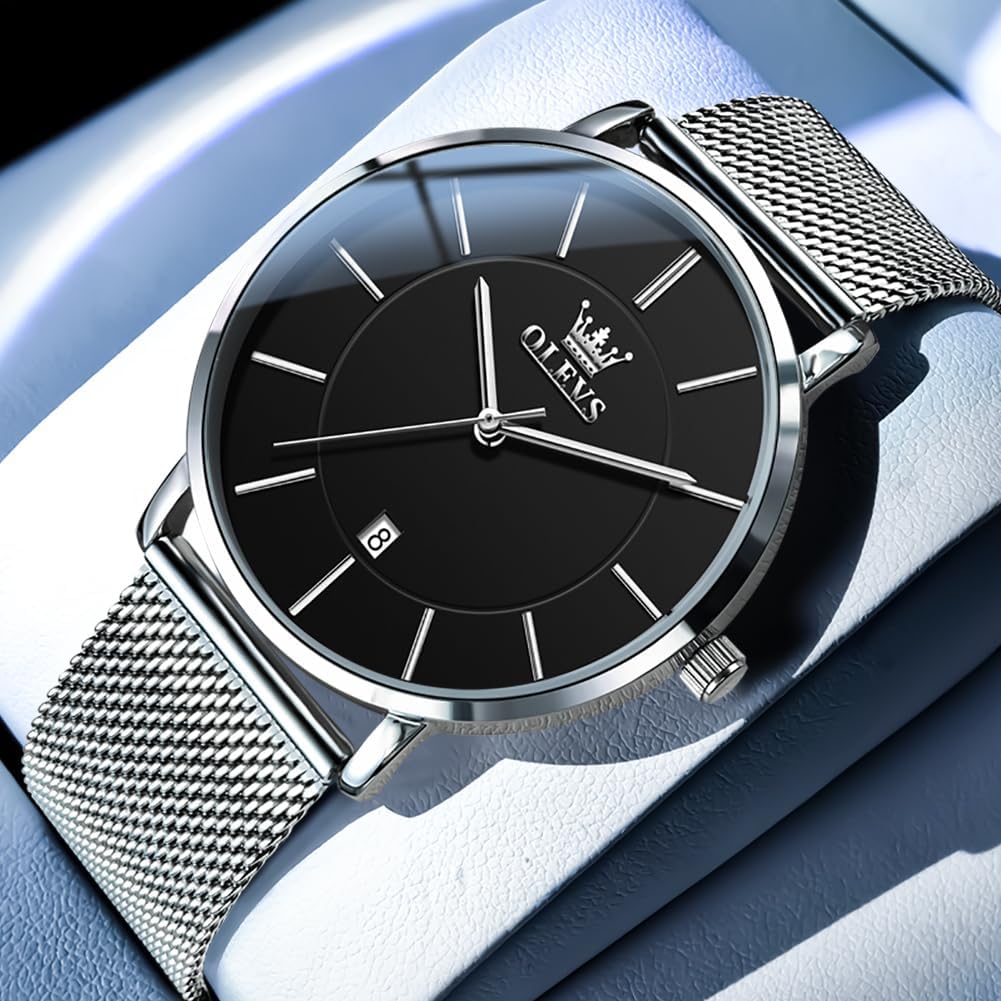 OLEVS Mens Watches Minimalist Ultra Thin Fashion Casual Analog Quartz Date Watch Waterproof Slim Simple Big Face Dress Wrist Watch Leather Band for Men - Image 9