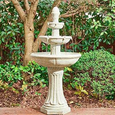 Glitzhome Water Fountain Outdoor Floor-Stand Fountains with LED Light & Pump, Oversized 3 Tier Terrazzo Waterfalls Patio Fountain and Waterfalls Outdoor Yard Fountains for Lawn Garden Backyard Deck
