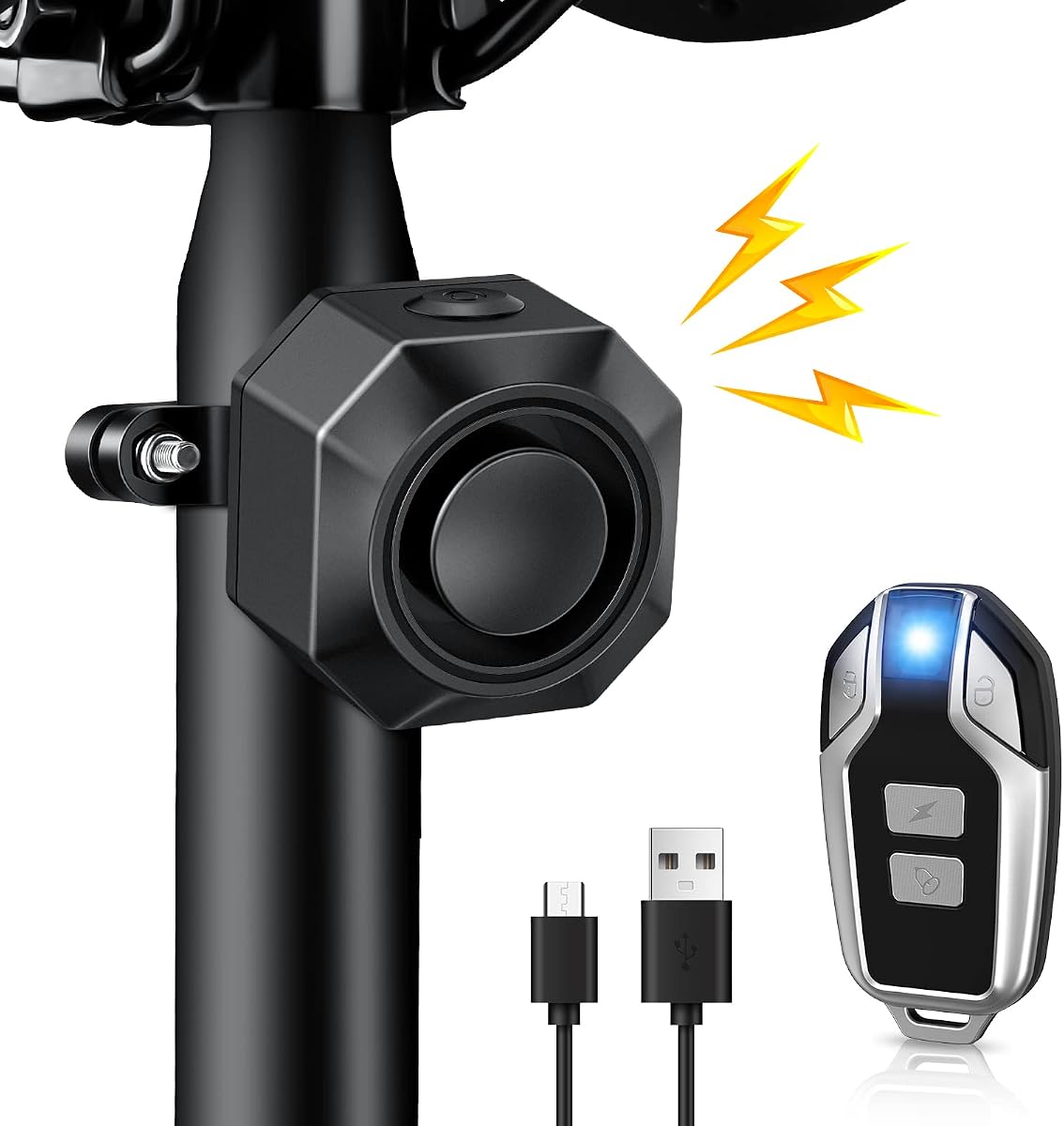 Bike Alarm with Motion Sensor Remote, USB-C Rechargeable Wireless Antitheft Bicycle Alarm for Bicycle Motorcycle Scooter, Sensitive Motion Detection Security Bike Accessories 110dB Super Loud
