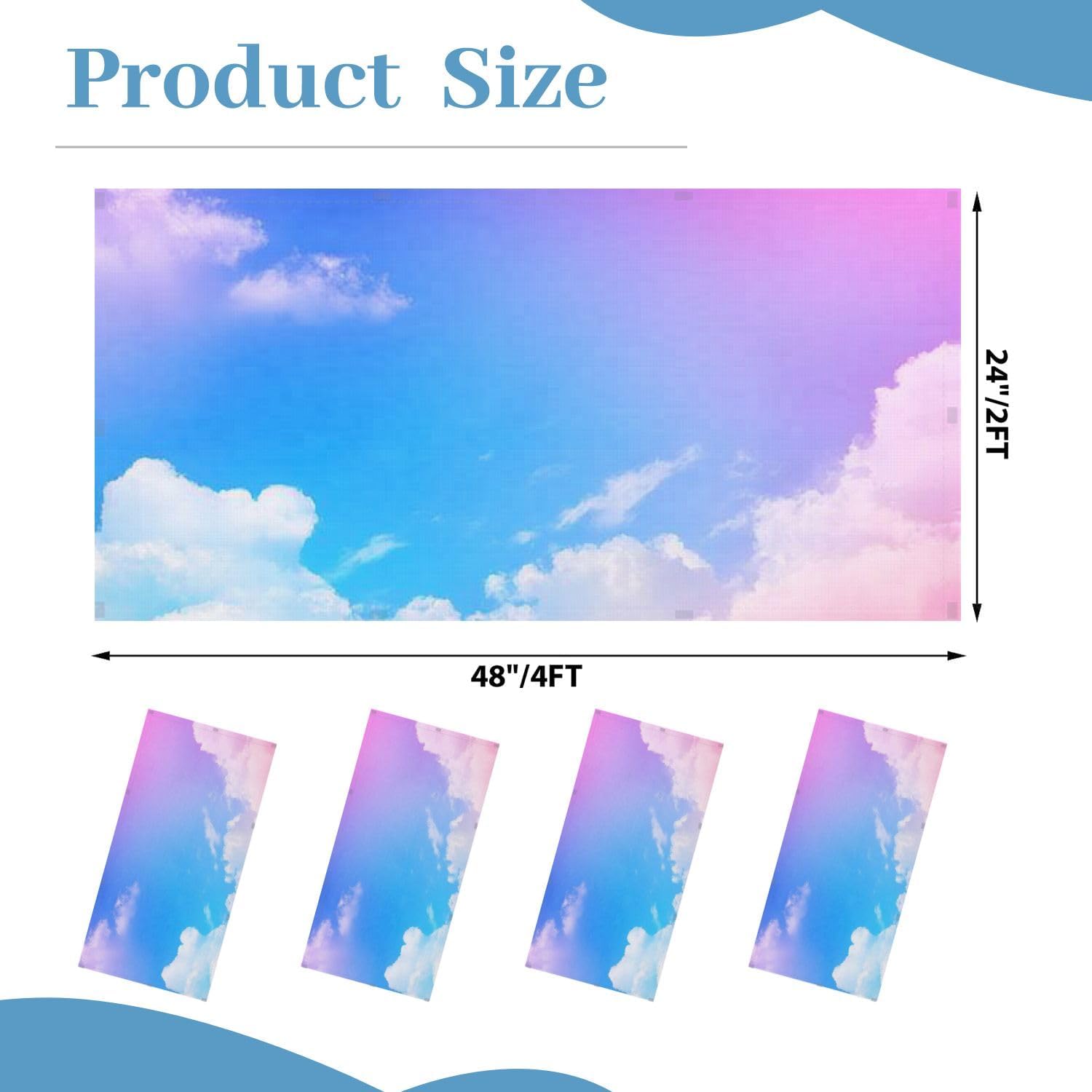 Fluorescent Light Covers for Ceiling Lights Beauty sweet pastel soft purple fluffy clouds sky multi color rainbow Easy to Install Magnetic Light Filter for Classroom Office Hospitals School Home Decor