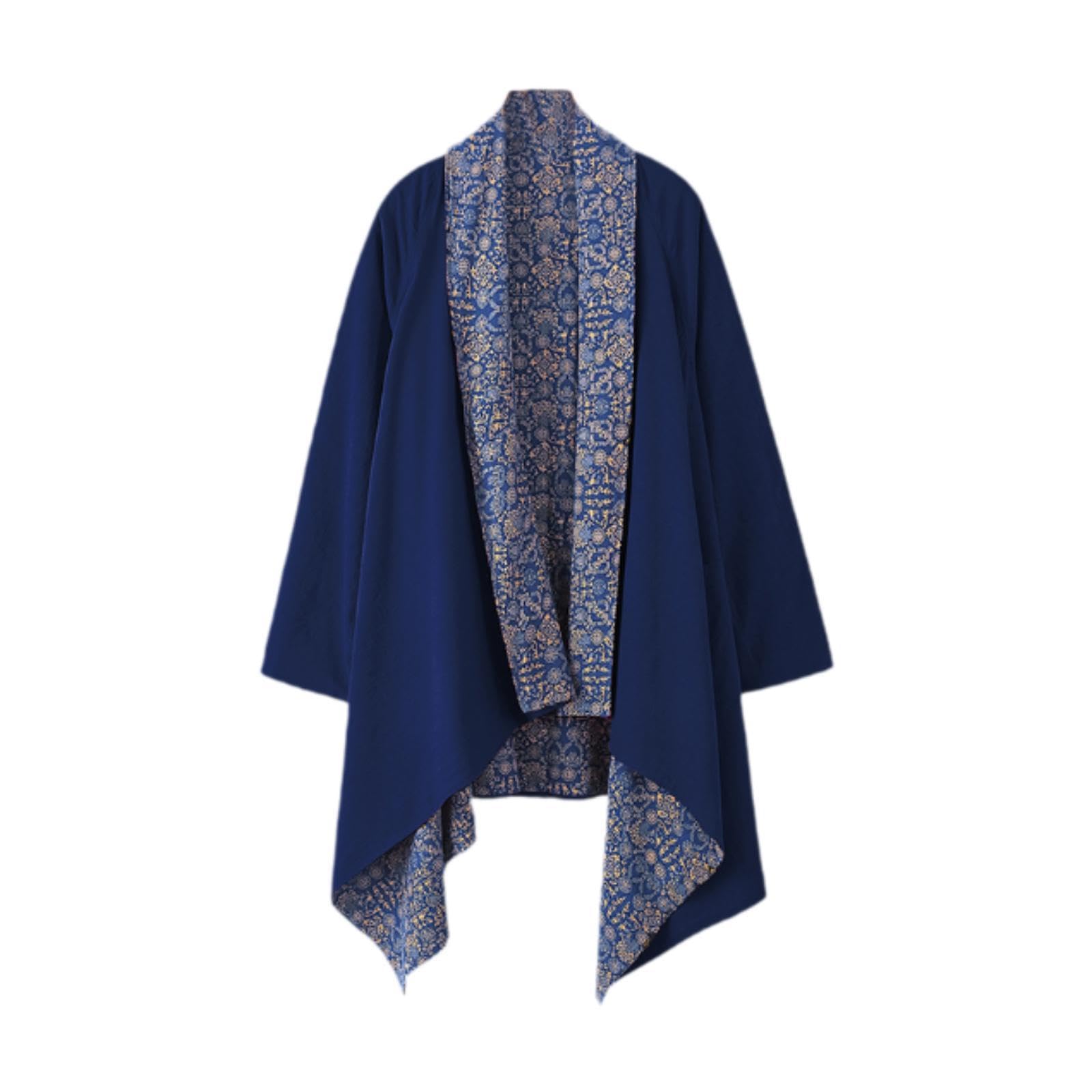nivaa Men's Cardigan Reversible Ethnic Loose Coat Cotton Linen Drape Cape Overcoat Blue-picture-51