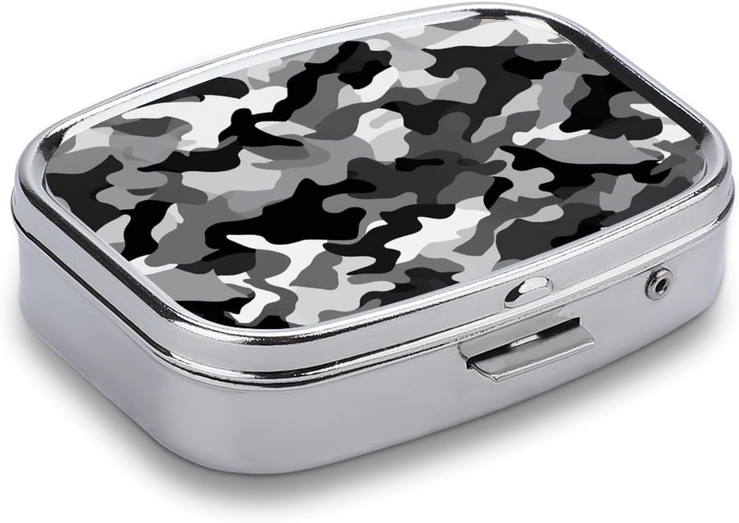 Black Grey White Camo Square Pill Case, Metal Pill Organizer image 3