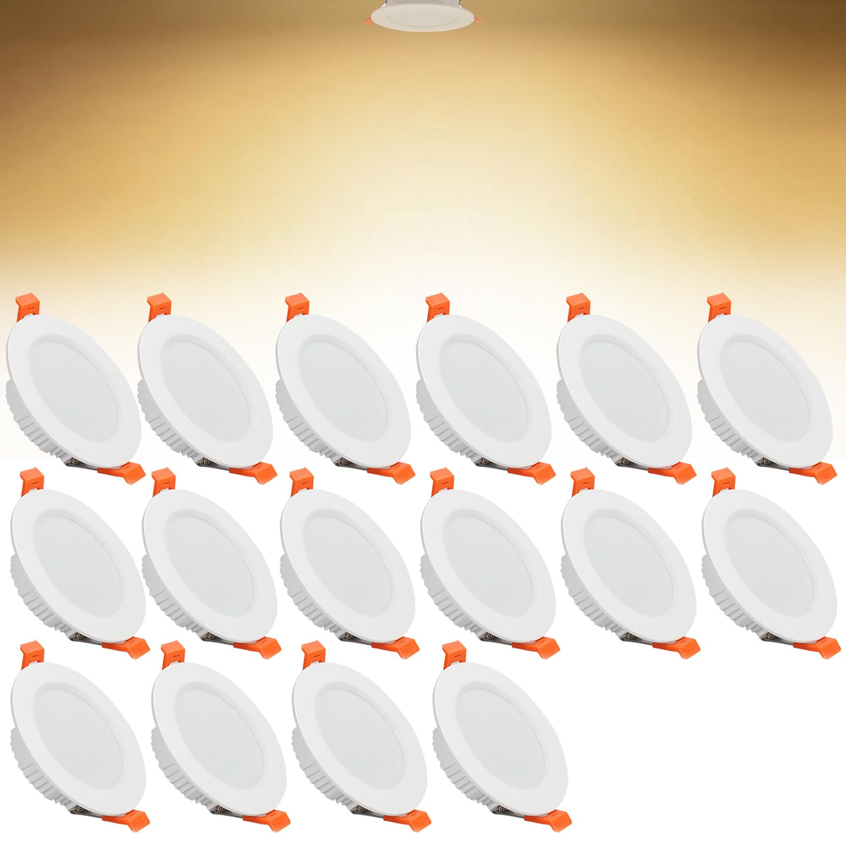 9W LED Recessed Ceiling Spotlights, 3000K Warm White Ultra Slim Panel Light, Cut Φ90-100mm, AC110-240V Round Downlights for Living Room Office, 16 Pack