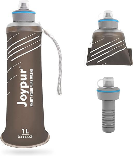 Collapsible Squeeze Water Filter Bottle - 1000ml with Filter with NSF/FDA Certification Befree or Peak Series replacement for Hiking,Running,Camping,Travel,Cycling,Fishing,BPA-Free(Gray)
