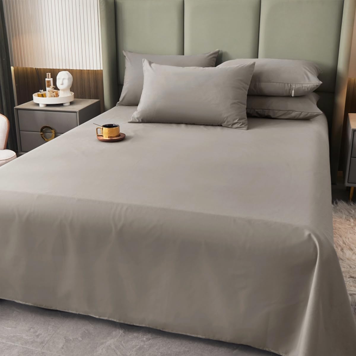 Akiky Flat Sheet Brushed Microfiber Bed Top Sheet Waterproof Bedding Flat Sheet for Queen King Size Bed,Luxury&Soft Bedspread(Dark Grey)