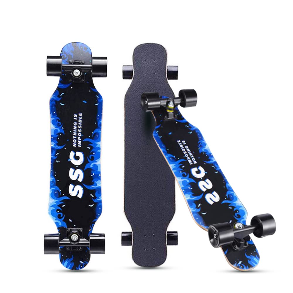 Skateboards For Beginners, 31"X8" Complete Skateboard For Kids Teens & Adults, 7 Layer Canadian Maple Wood Double Kick Deck Concave Standard And Tricks Skateboard, Black/Blue