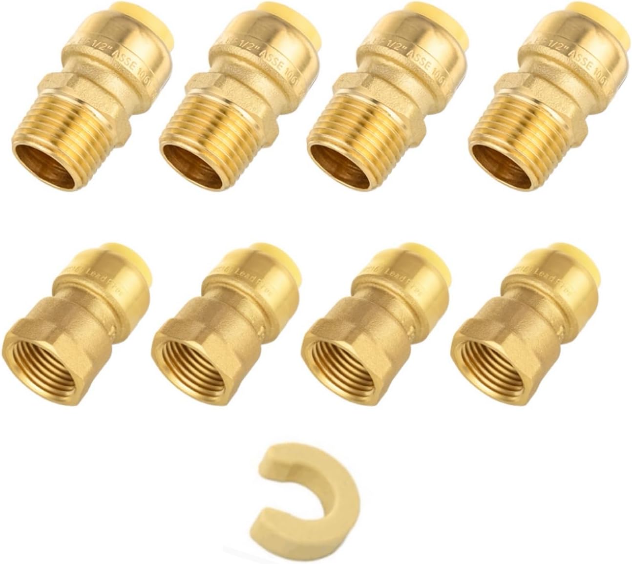 (Pack of 8) EFIELD Push fit 1/2 Inch Male/Female NPT Adapter Brass Fittings, Push to Connect Pex Copper, CPVC, with a Disconnect Tool,(PF190)