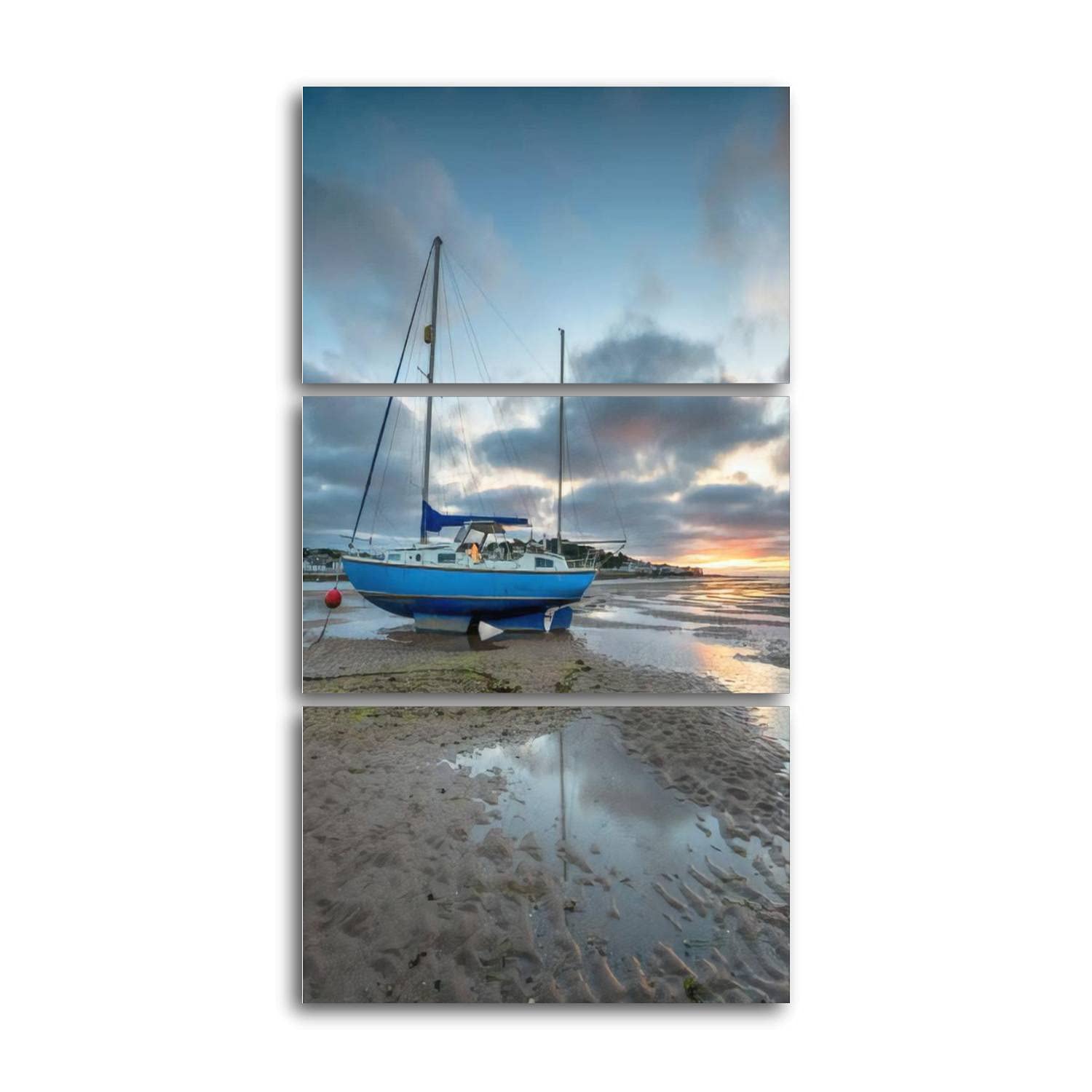 Sunset at Instow in devon Canvas Prints Wall Decor 3 Pieces Vertical Contemporary Artworks for Bedroom Bathroom Office Gifts 12x20inchx3pcs