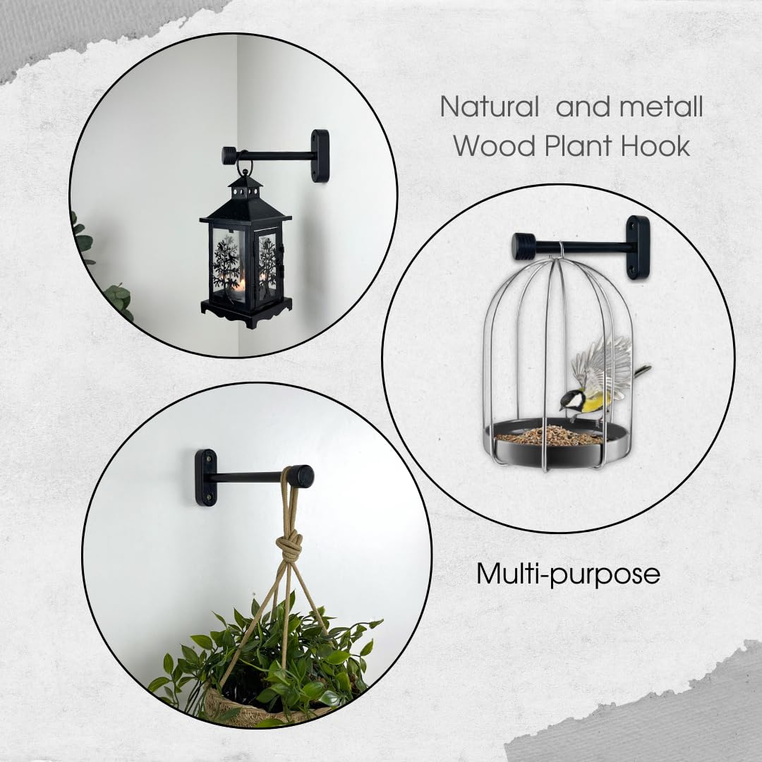 EvenWood 2-teiliges Set schwarzer Pflanzenwandhaken - Stabiler Pflanzenwandhänger für Töpfe, Windspiele, Blumenhalterungen - Halterung Pflanzenaufhänger/Haken für Innen- und Außendekorationen (20,3