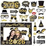 puntelli edilizia nuovi 24 decorazioni per capodanno 2026 puntelli per cabina fotografica glitterati grandi felici anni nuovo selfie puntelli decorazioni forniture fotografiche