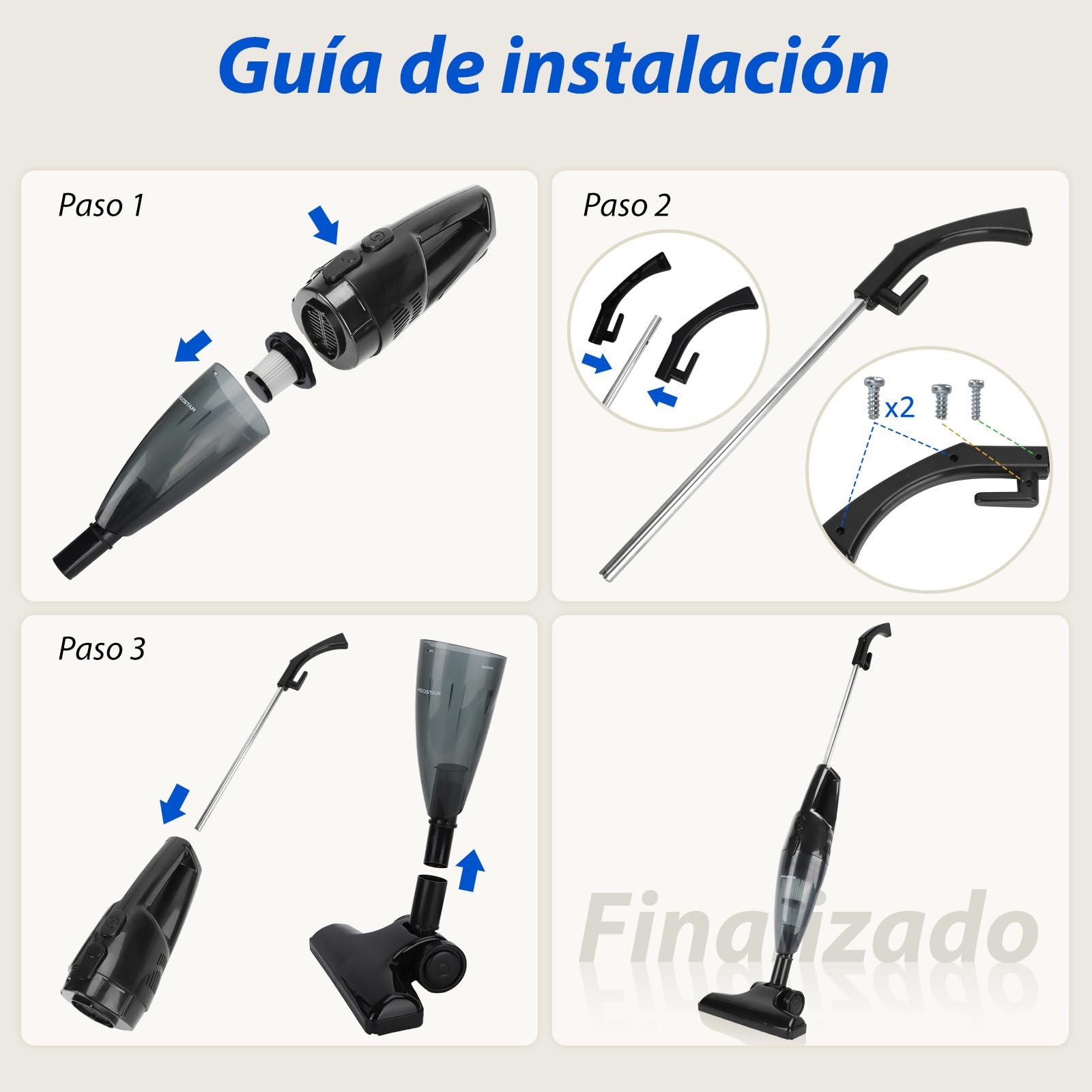 Aigostar Aspiradora Escoba 2 en 1 con Cable, 600W, 13kPa, Filtro HEPA
