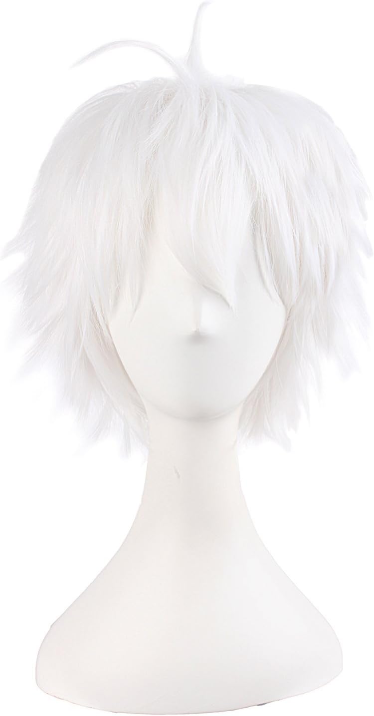 MapofBeauty 14 Inch/35cm Men With Short Hair Tied Ponytail Cosplay Party Wig (White), 14 inch (Pack of 1)