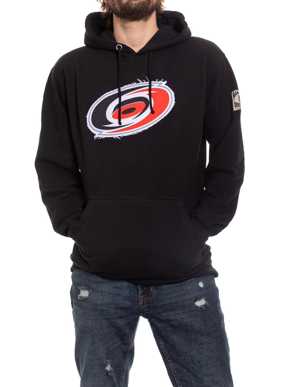 Calhoun NHL Surf & Skate Unisex Waffle Frayed Patch Pullover Hoodie – The Coastal Collection (Carolina Hurricanes, X-Large)