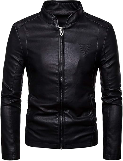 Faux Leather Jacket Men's Bomber Jacket Coat Long Sleeve Stand Collar Zipped Transitional