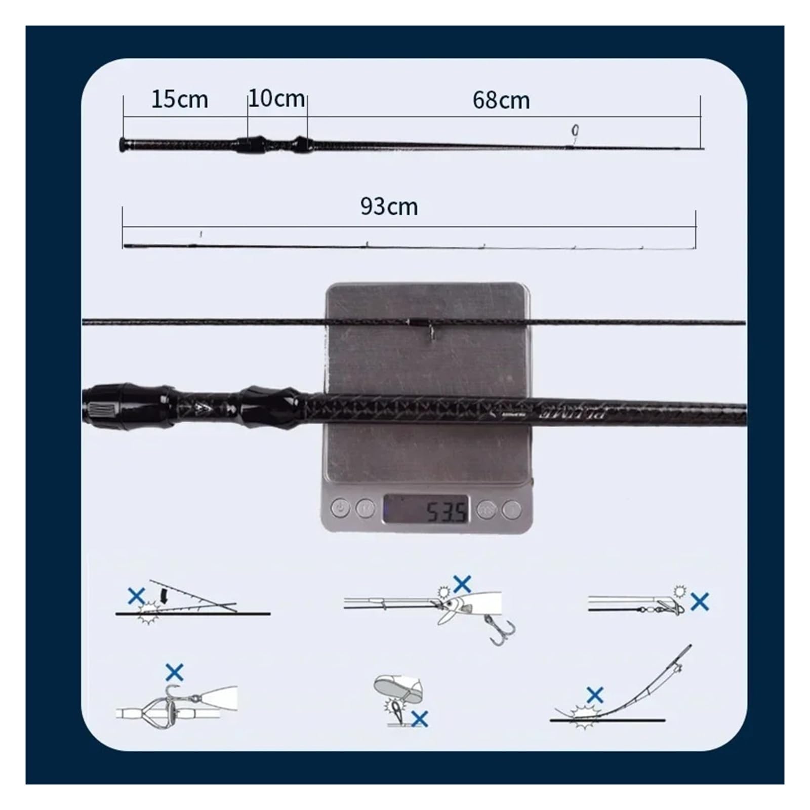 Générique Canne à pêche Casting de 1.8m, leurre 0.6 8g, Anneau 2 6lb, 40T Toray, Pointe Solide en Carbone, Basse