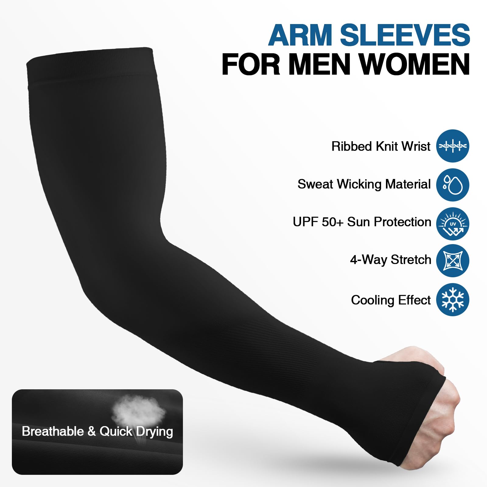LUOLIIL VOE Sun Protection Cooling Arm Sleeves for Men &Women,Compression Sleeves for Football, Golf & Volleyball: 5 Pairs With Thumb Hole - Black