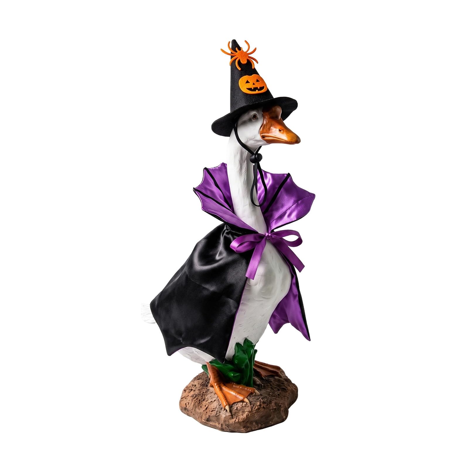 Pasisuu Halloween Goose Outfit, Festive Lawn Statue Clothes with Pumpkin Spider Pointed Hat Designed for 23 Inch, Porch Yard Decor Cute Seasonal Polyester Costume Set A