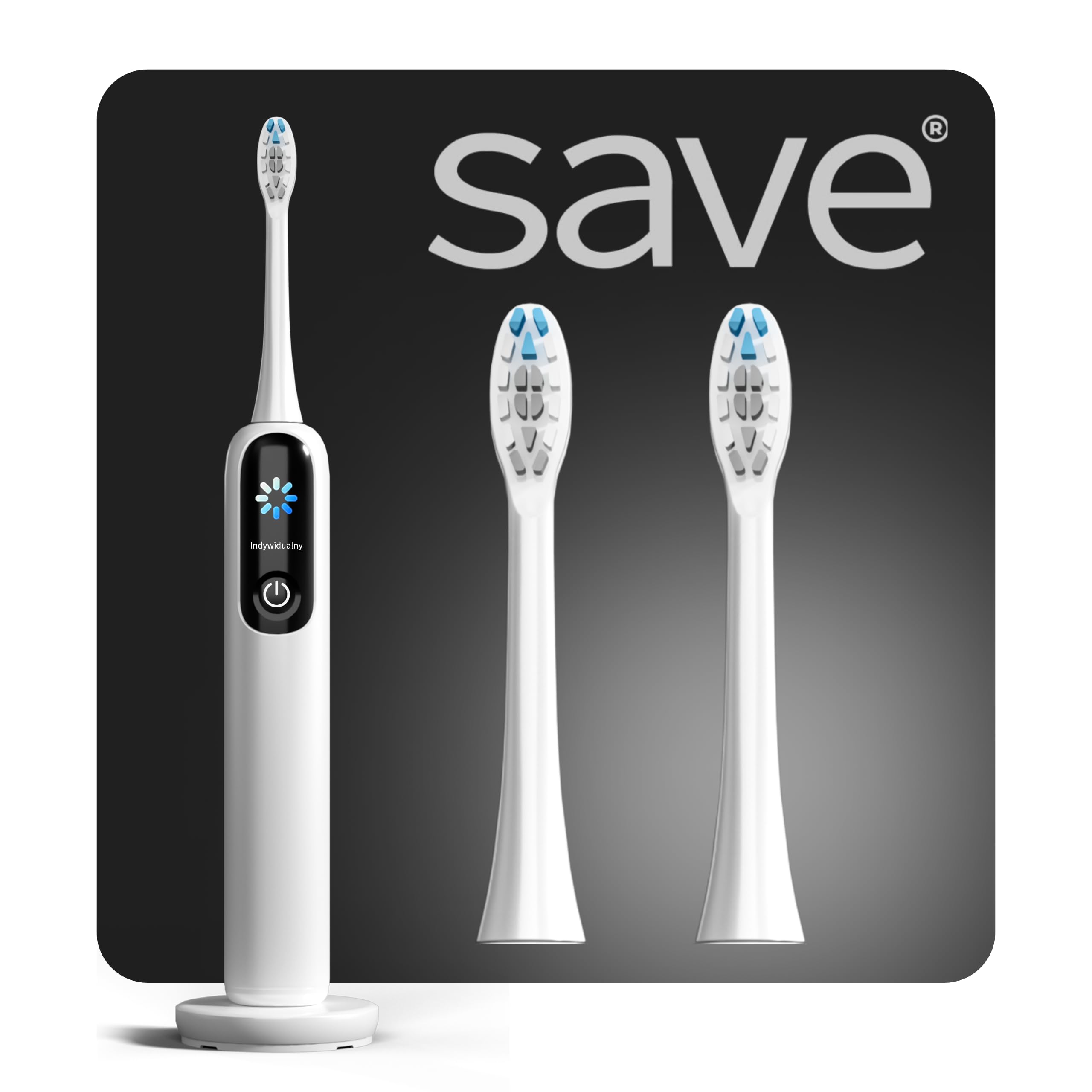 Spazzolino elettrico sonico, 120 00 giri al minuto, custodia per base di ricarica, 2 cappucci, bianco, 4 modalità di spazzolatura, timer intelligente