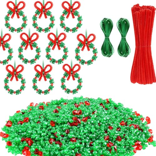 Flankor Christmas Beads Kit - 24Pcs Christmas Crafts for Adults Families Beaded Ornament Kit to Make Wreath Xmax Tree Candy Cane Xmax Party Supplies