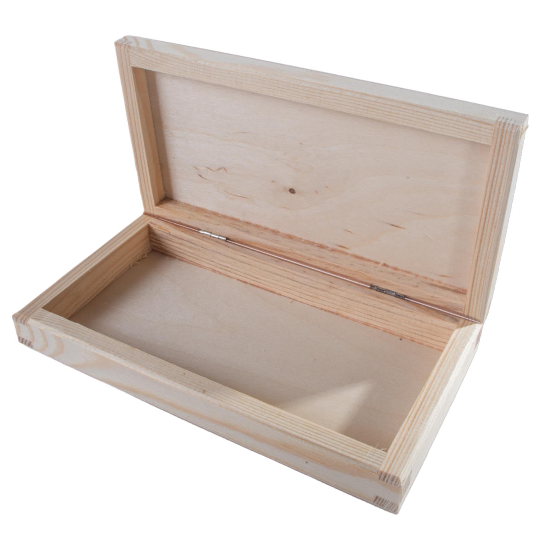 Woodeedoo Natural Shallow Wooden Box - 20 X 10.5 X 3.5 Cm – Unfinished Pine Storage Case With Hinged Lid For Jewellery Gifts Keepsakes Memory Items Craft Decoration Personalising