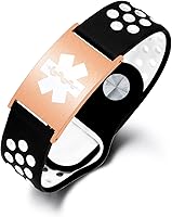 Vista 20 de Pulsera de alerta médica personalizada para mujeres y hombres, pulseras de identificación médica deportiva de silicona con grabado gratuito, pulsera