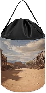 Old Wild West Cowboy Town Storage Bag Large Reusable,Storage Box with Handle Drawstringm, Toy Storage Organizer Travel Case for Building Toys for Puzzles, Building Blocks, Board Game, Stationery, Book