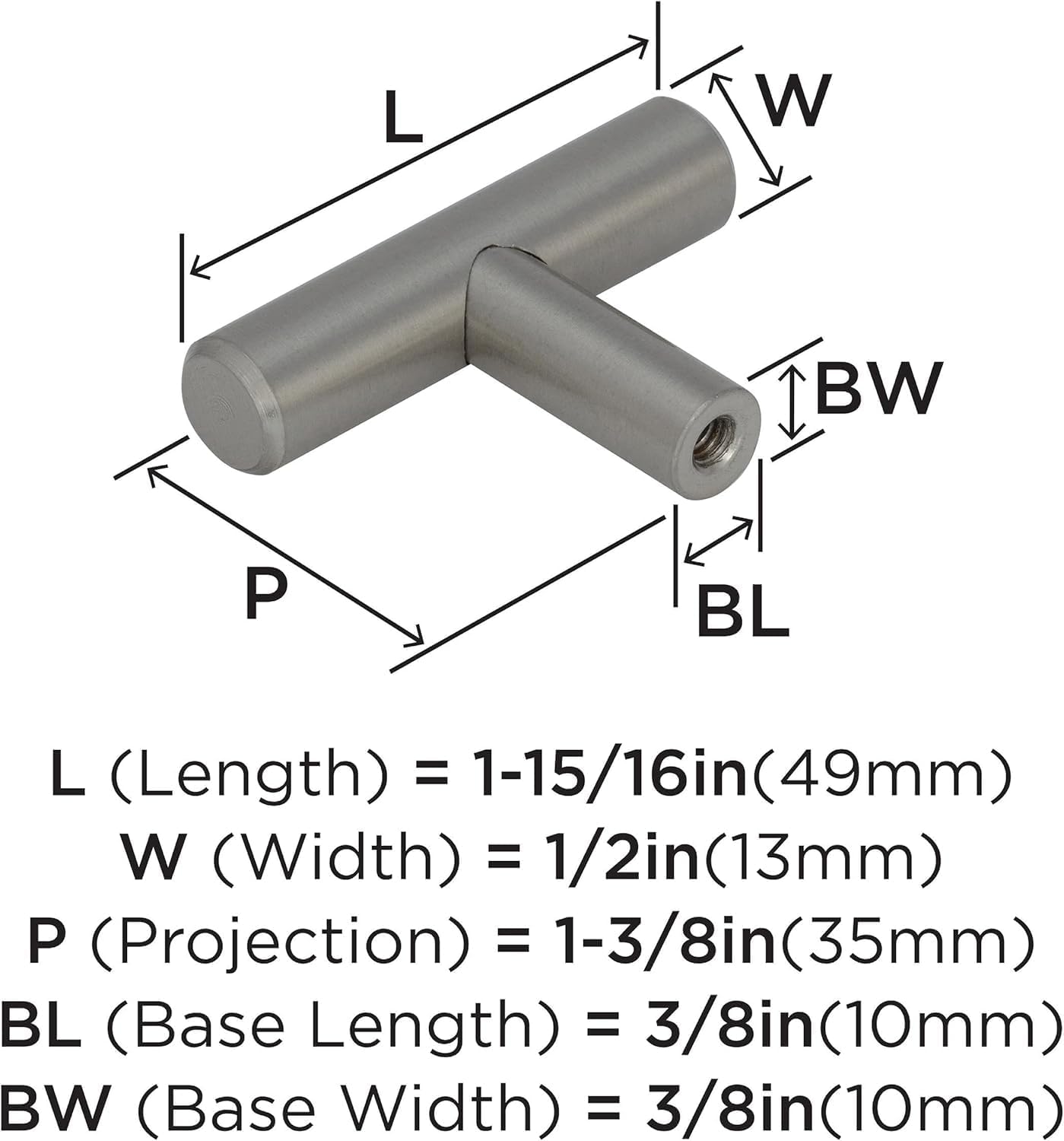 Amerock | Cabinet Knob | Sterling Nickel | 1-15/16 inch (49 mm) Length | Bar Pulls | 1 Pack | Drawer Knob | Cabinet Hardware