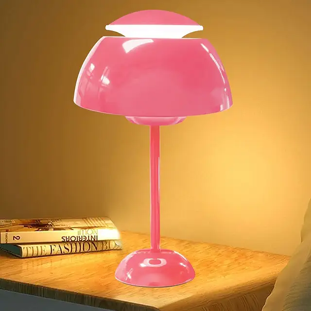Mushroom FlowerPot Lamp with 3 Brightness Levels, Wireless Rechargeable LED Table Light in Pink