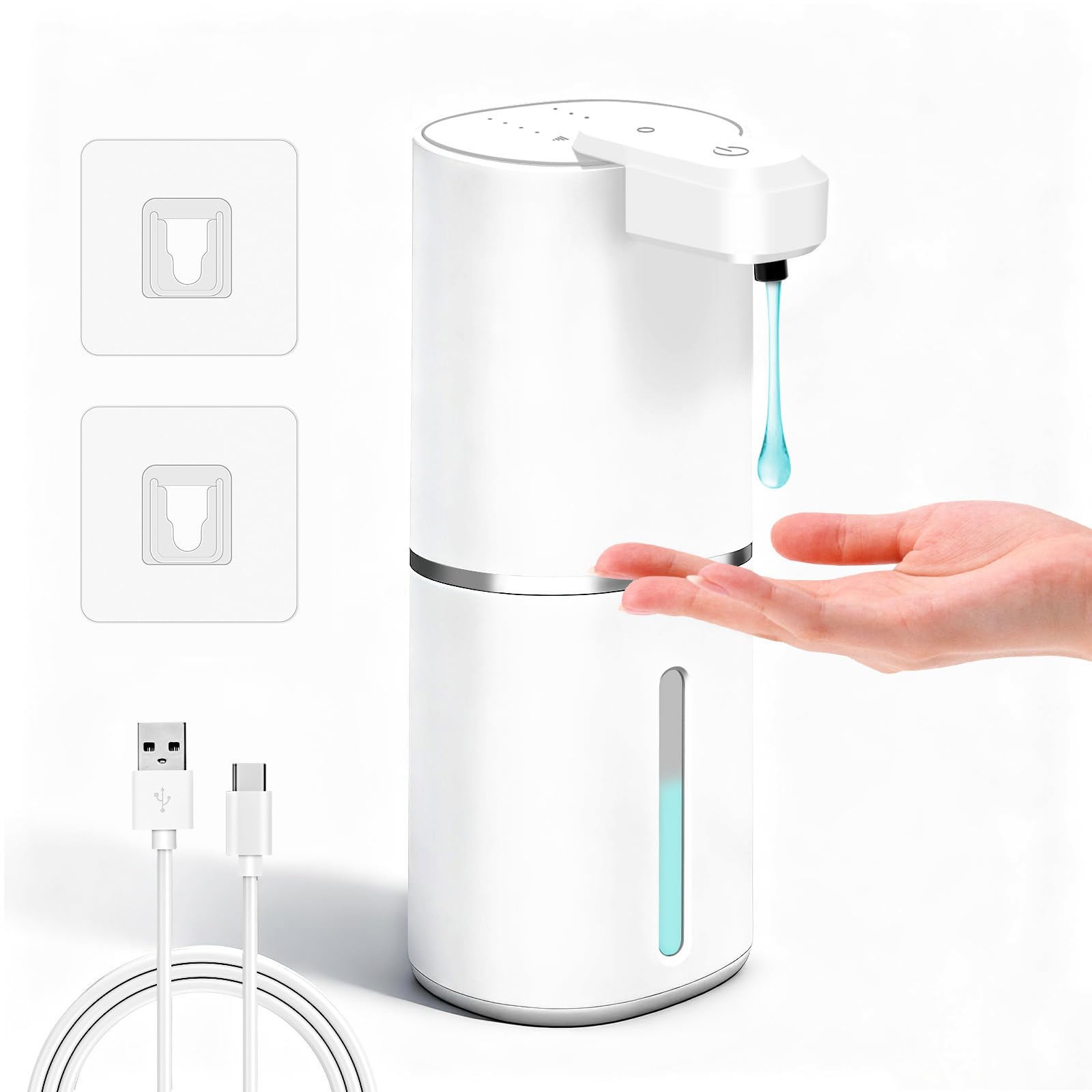 Dalugo Automatischer Seifenspender, 380mL Wandbefestigung Seifenspender mit Sensor, Selbstreinigungsfunktion, USB-C Aufladbar, Wasserdicht 4 Stufen Spülmittelspender für Küche Bad
