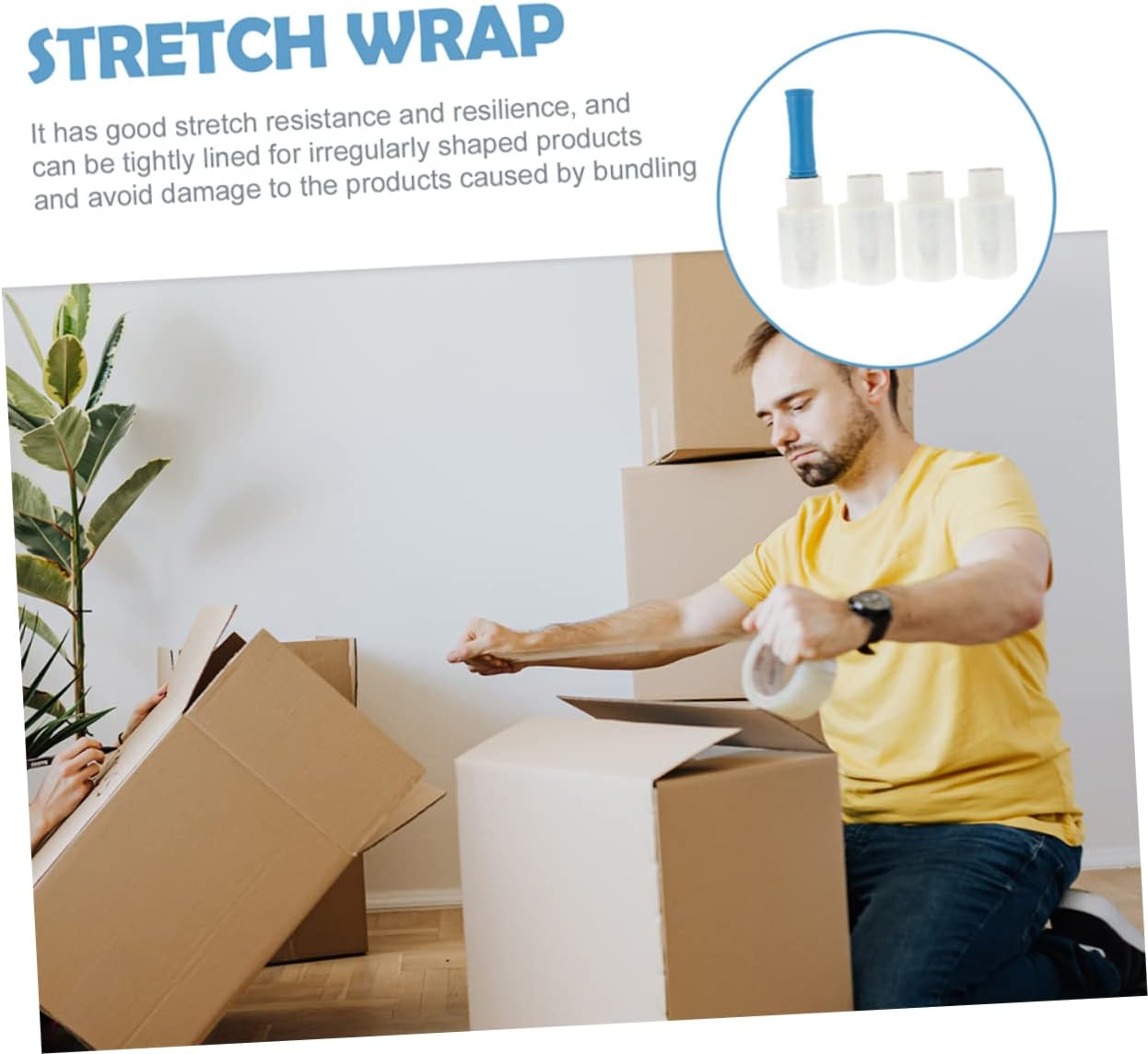 1set Shrink Wrap Stretch Film Handle Self-Adhesive Industrial Stretch Wrap for Moving Packing and Storage Lightweight and Portable Protective Film for Easy Use