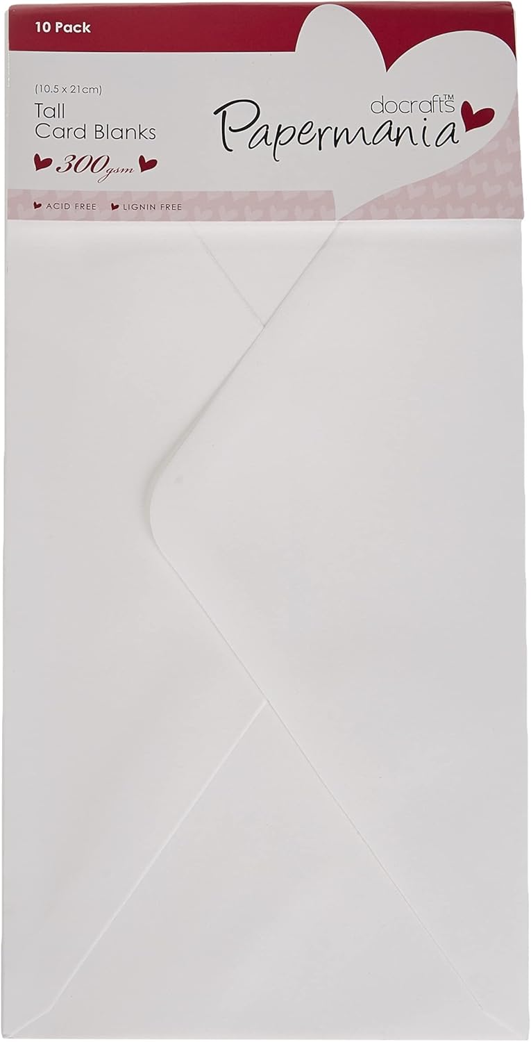 Papermania 300 gsm Tall Card Blanks and Envelopes, Pack of 10, White