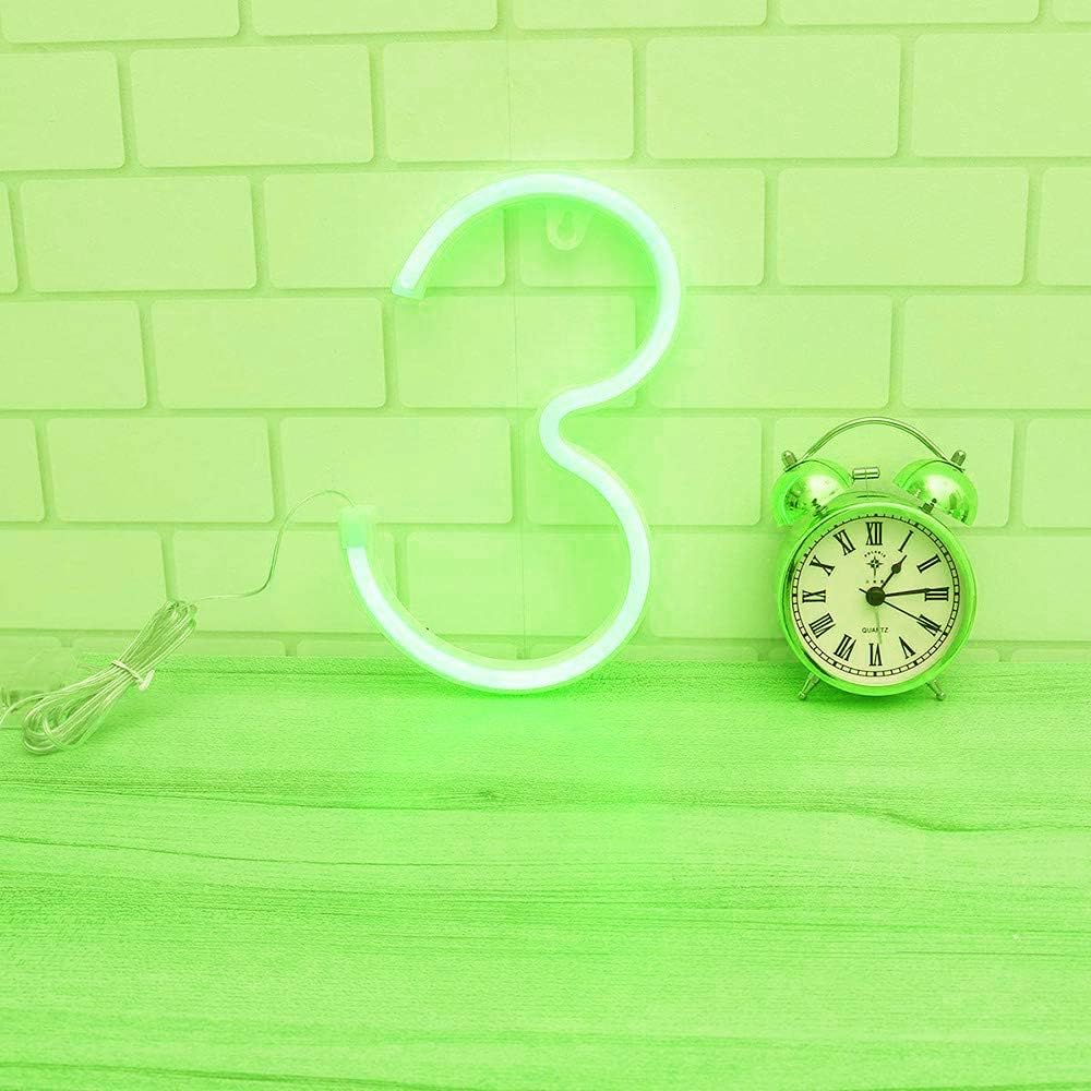 Letter Neon Lights, LED Neon Night Light Neon Lights Wall Decorative Night Light USB Battery for Kids Bedroom Green (3)