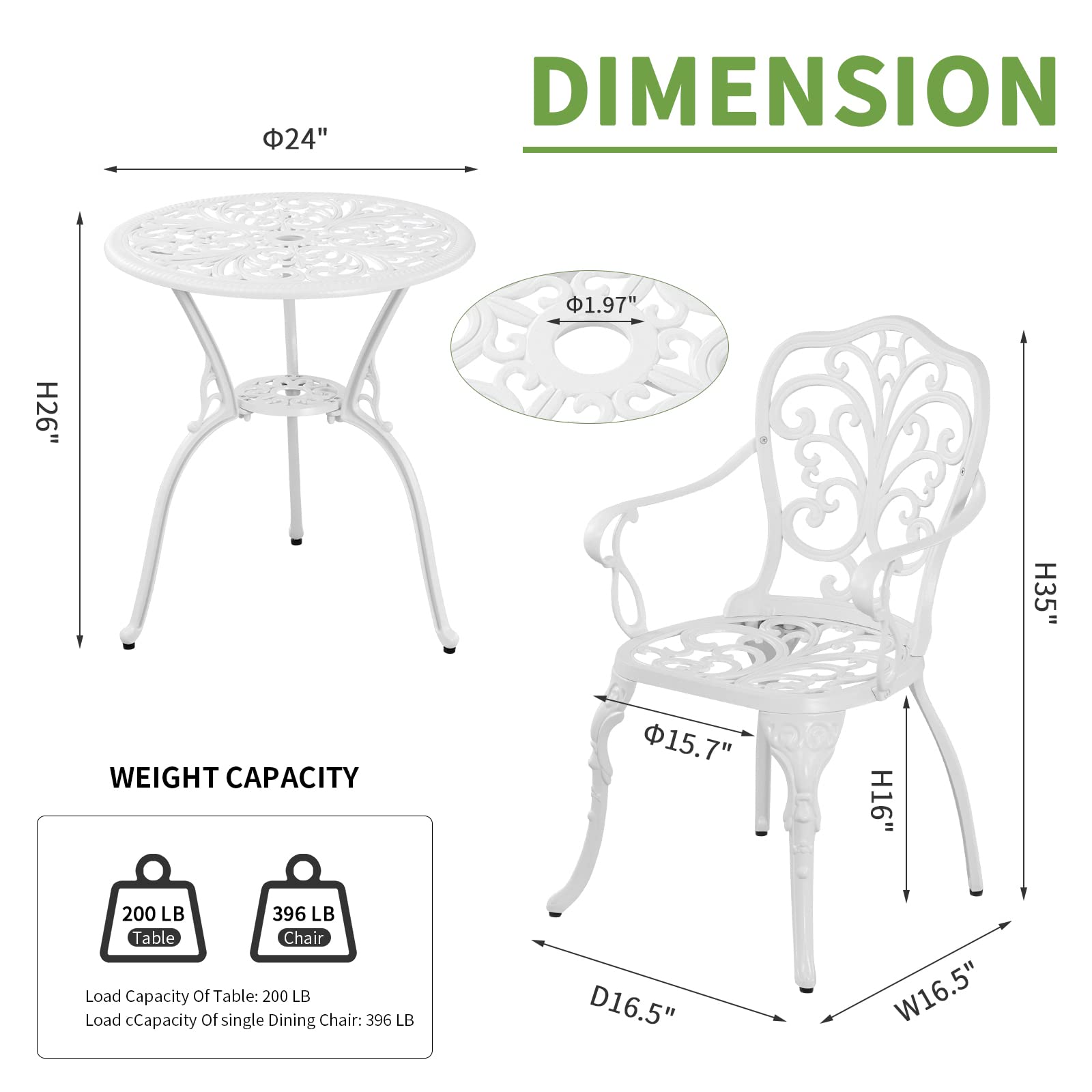 Snapklik.com : Withniture Patio Bistro Set 3 Piece Cast Aluminum ...