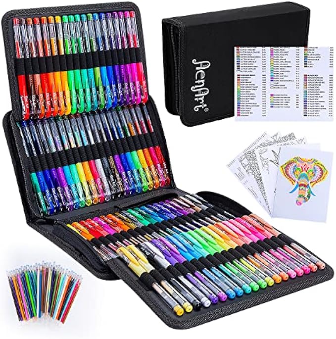 Coloring Book Gel Pens for Adults, 160-Pack Artist Color Gel Pens with 40% More Ink, Black Case. Great for Kids Drawing Doodle Crafts Journal Planner