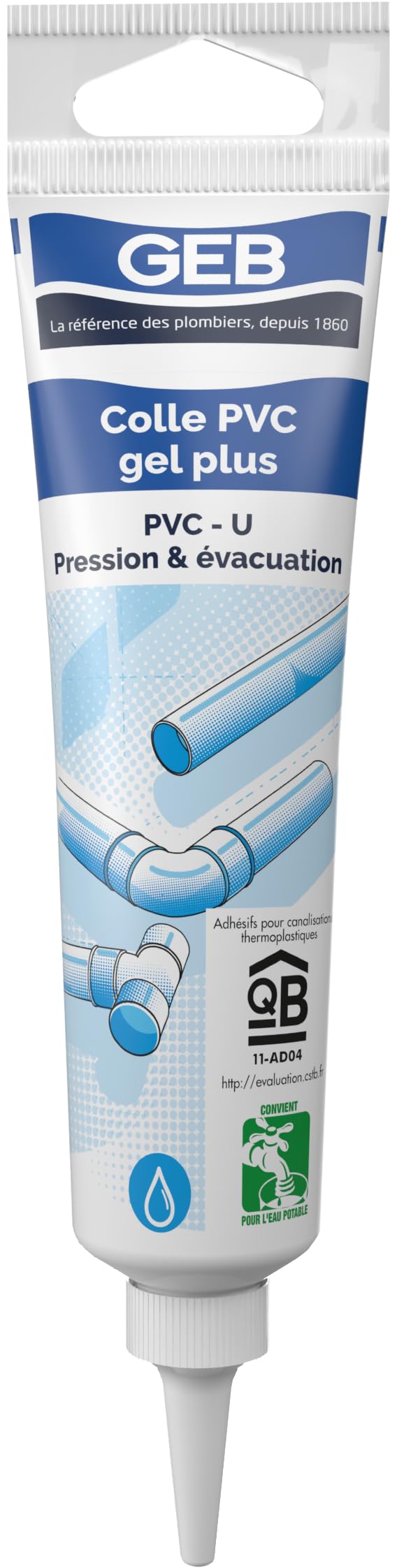 GEB Colle GEL PLUS pour PVC rigide pression et évacuation contact eau potable - Tube 50ml
