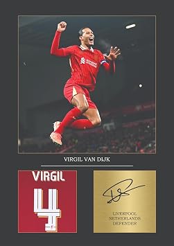Virgil Van Diyk Liverpool Gift Signed A4 Print Display Unframed Liverpool Gifts For Boys Digitally Reproduced Signature Liverpool Gifts For Men LFC