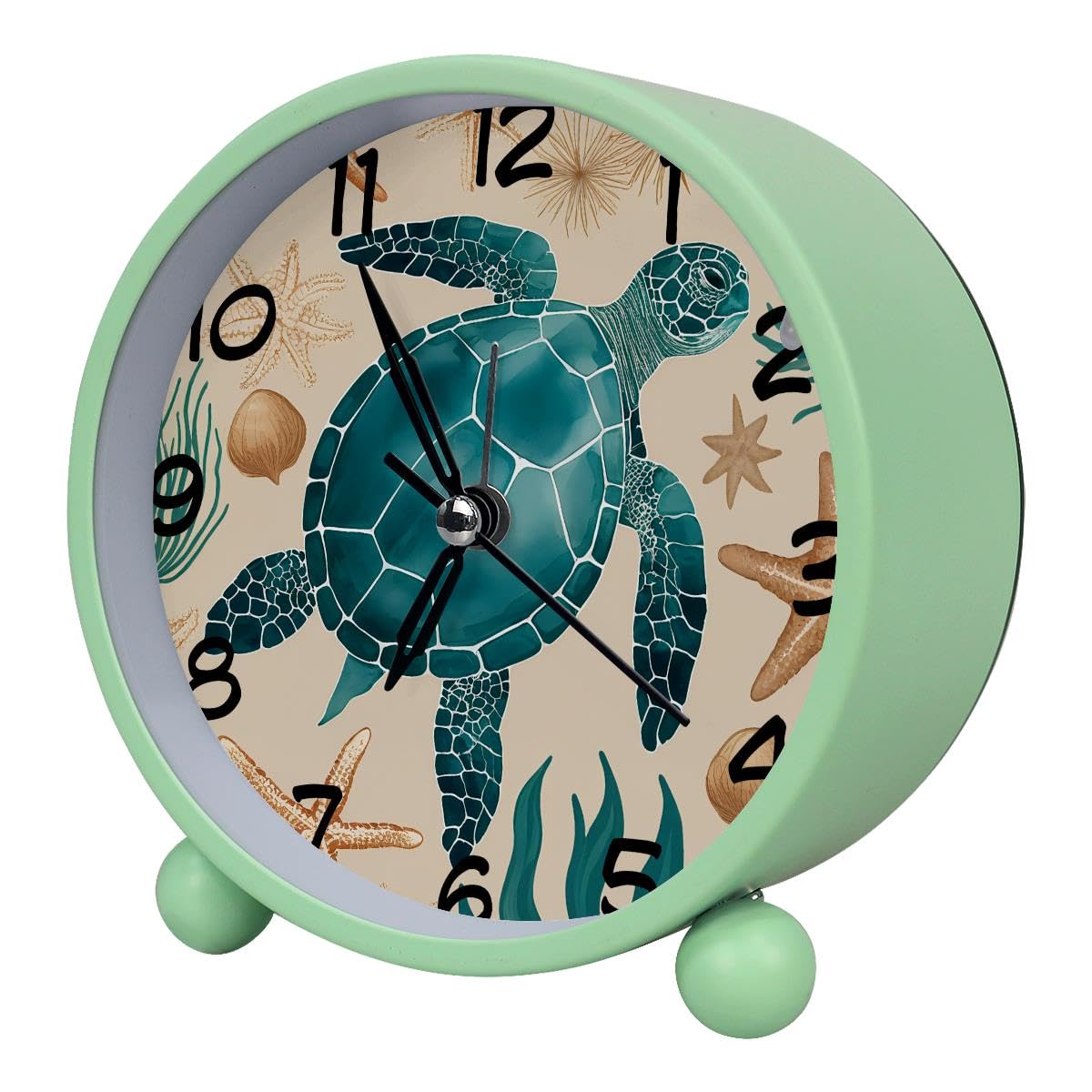Luoweisi Analog Alarm Clock Vintage Turtle Starfish, Silent Non-Ticking with Night Light, Battery Operated, Round Desk Alarm Clock for Office, Bedroom, Elderly, Adults, Children, Student Gifts
