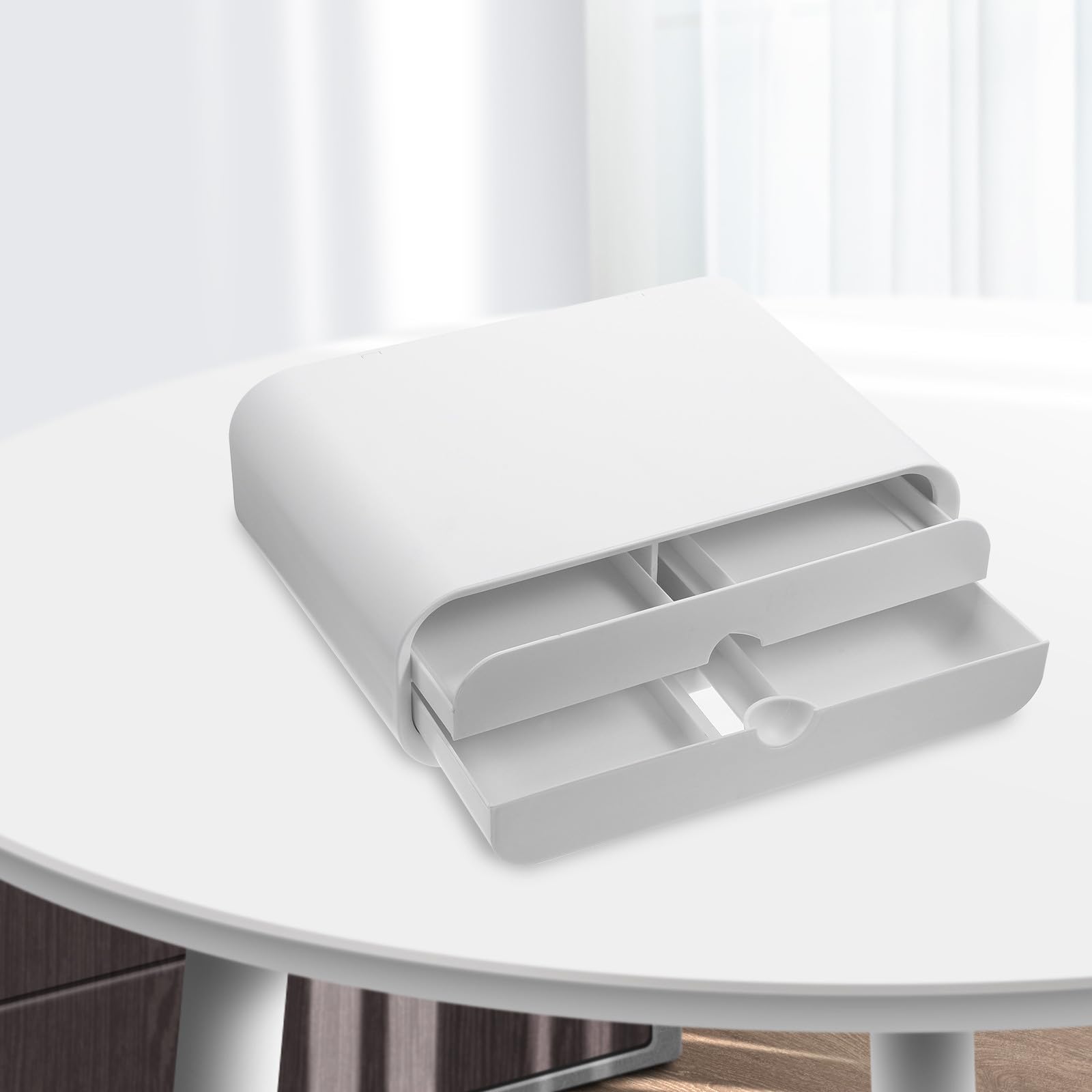 Supporto per monitor bianco per computer e laptop, altezza regolabile, organizer e soluzione di archiviazione per una migliore ergonomia e ottimizzazione dello spazio