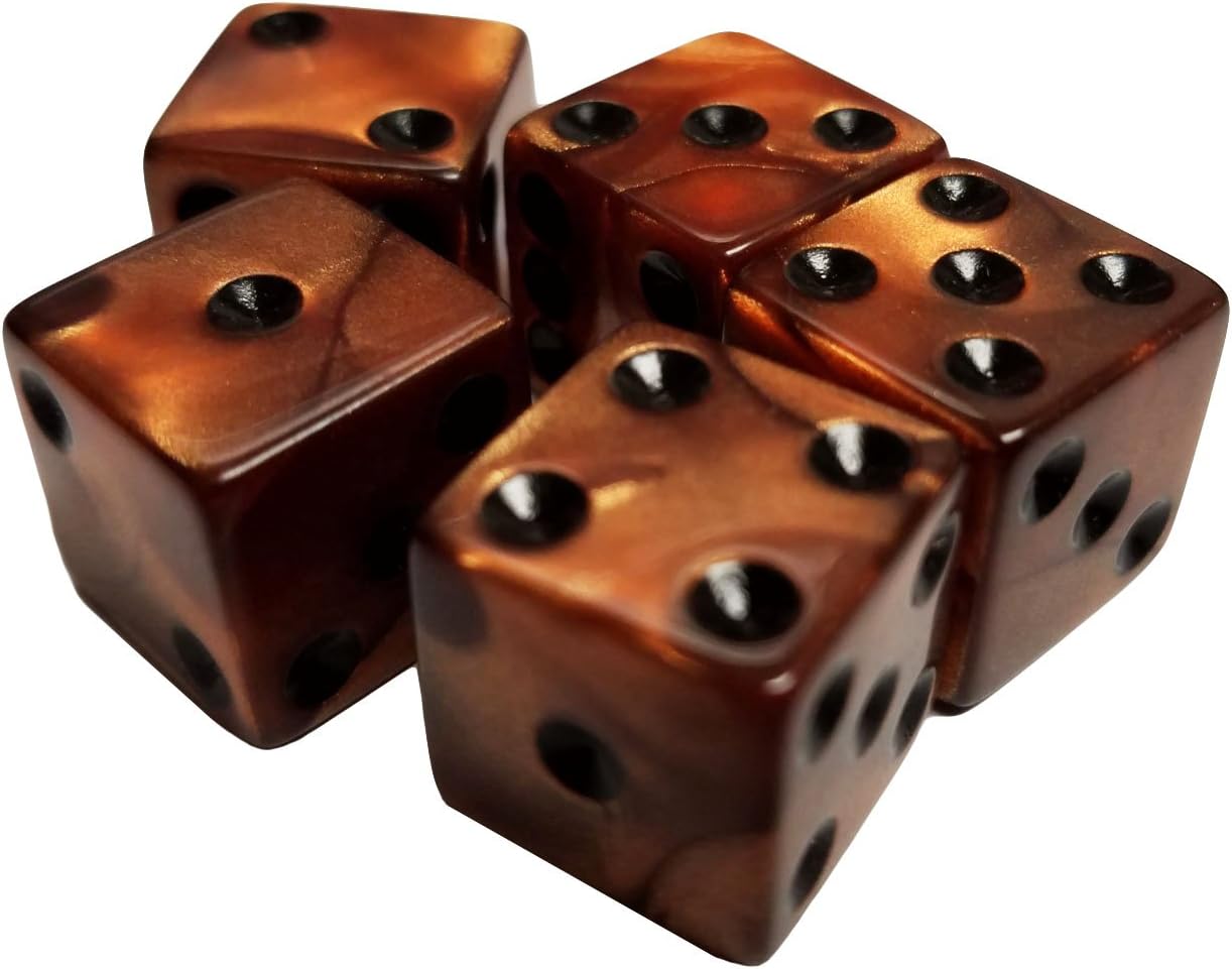 5-Piece Olympic Pearlized Bronze Dice Set - 16mm Square Corner With Black Pips