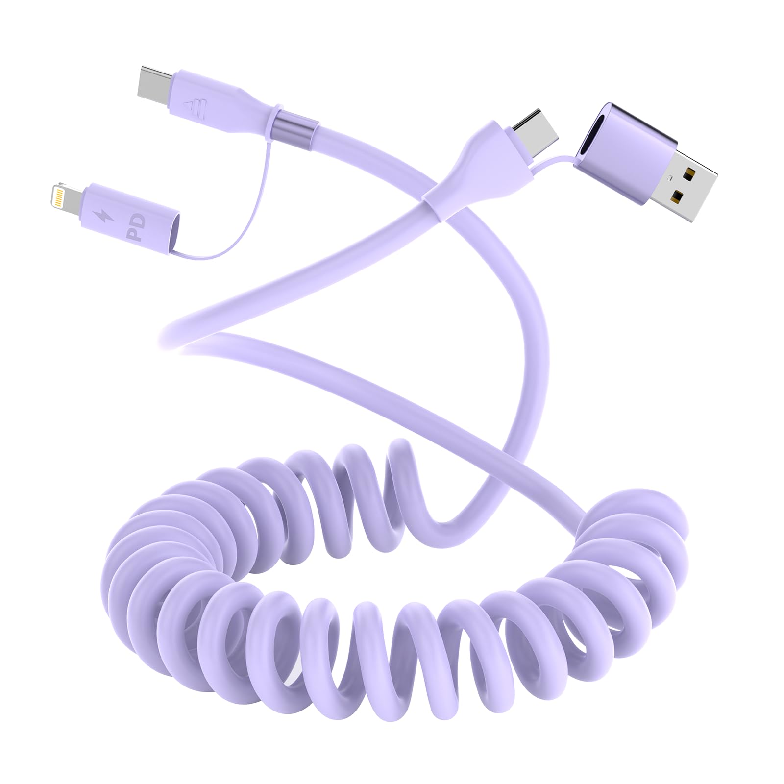 Cable USB C y Lightning en espiral de 60W para Apple CarPlay y Android Auto corto 8