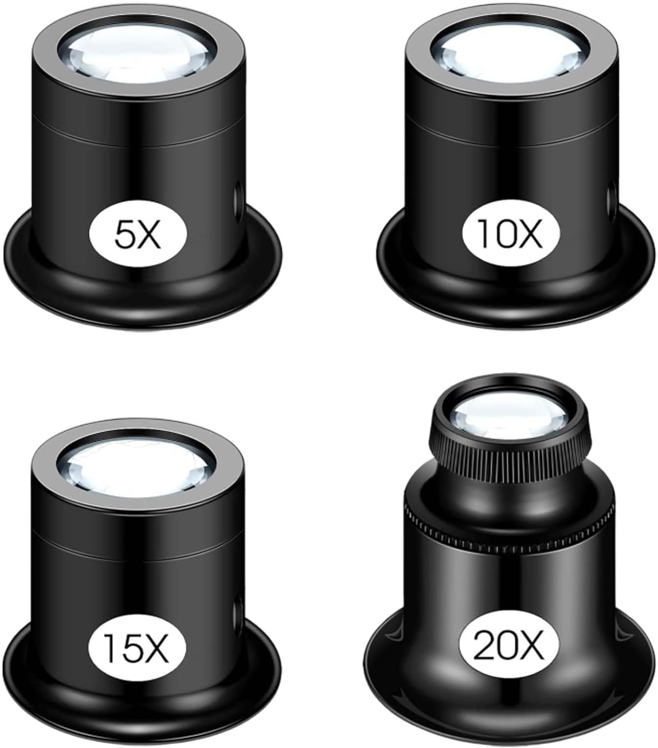 ZISHAN 4 Pcs Jewellers Loupe, Jewellers Magnifying Glass Watchmakers Eye Glass, Loupe Magnifier Jewellery Magnifying Glass Jewellers Eyeglass for Jewelry, Coins, Rocks, Stamps(5X 10X 15X 20X)