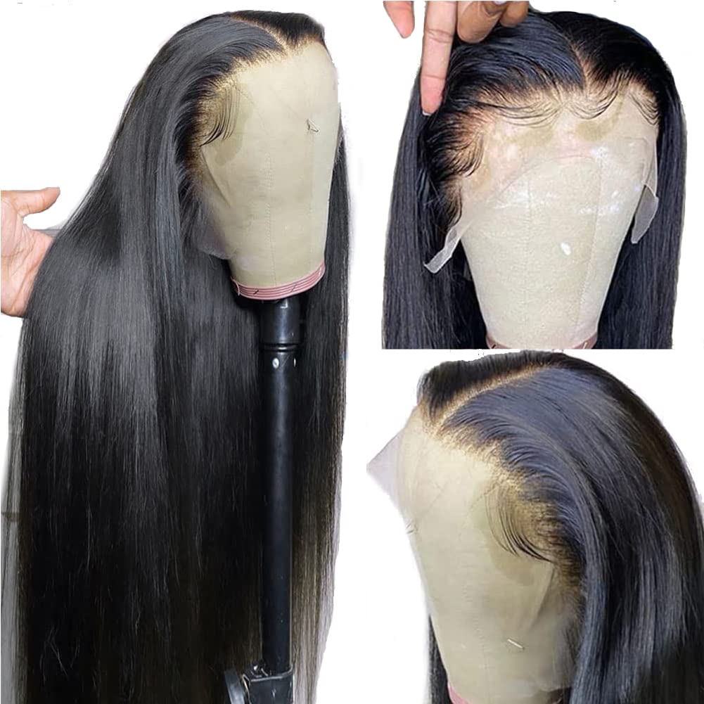 32Inch Straight Transparent Lace Front Wigs Human Hair Pre Plucked 13x6 Lace Frontal Wigs Human Hair Wigs For Black Women Glueless Straight Wigs Brazilian Virgin Human Hair 180% Density