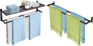 32 Inch Towel Racks for Bathroom, Towel Shelf with Double Towel Bar, Matte Black